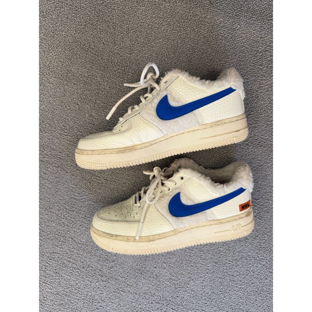 Nike Air Force 1Size 6 White Blue Sherpa Fleece Sneakers